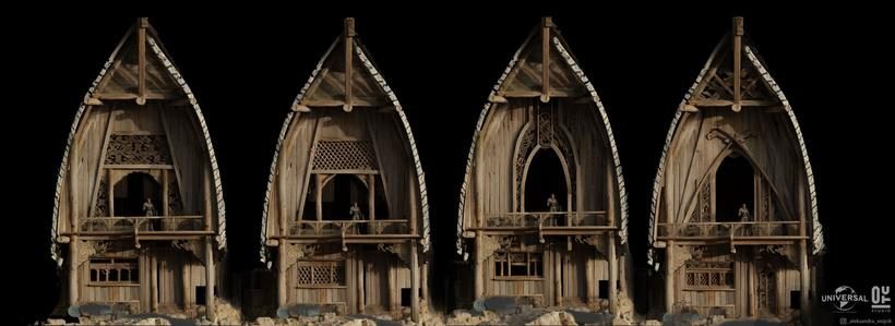 Additional wing design exploration — Stoick's house, How to Train Your Dragon concept art