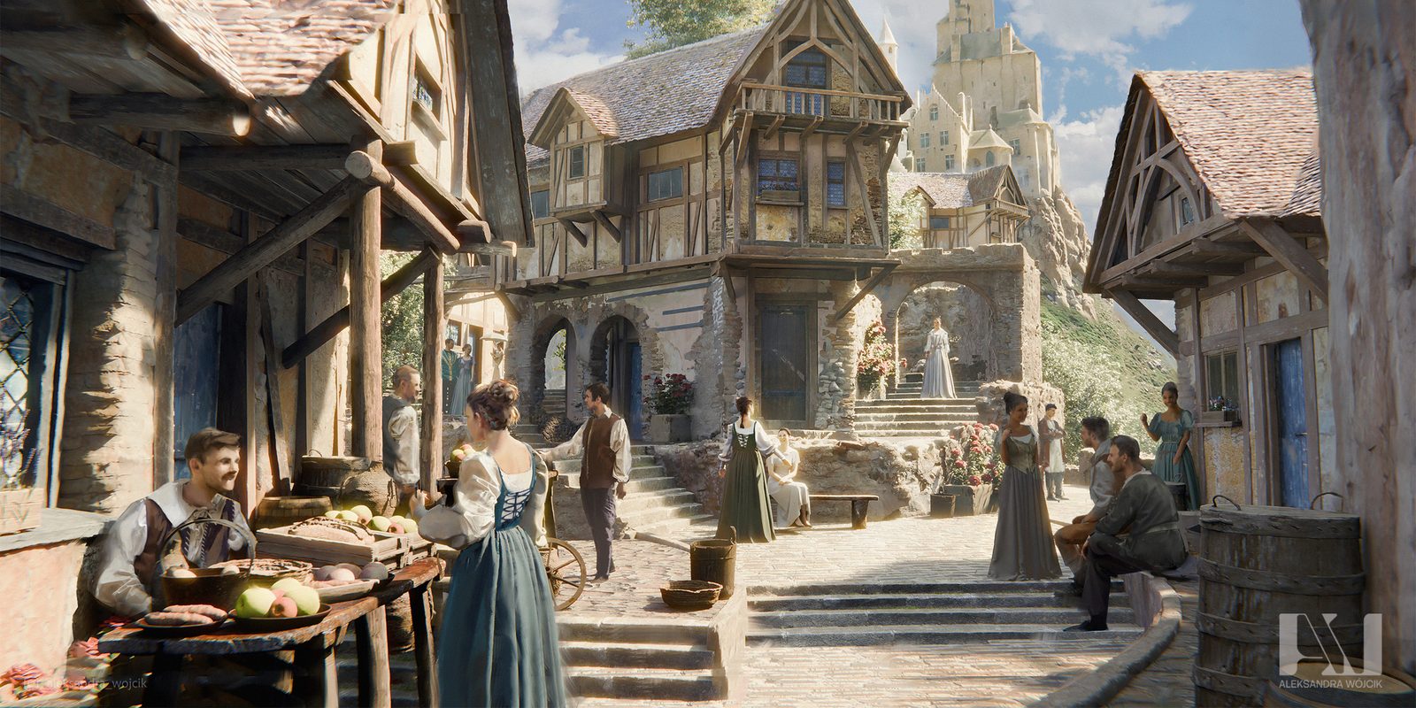 Fantasy medieval street - environment concept art by Aleksandra Wojcik
